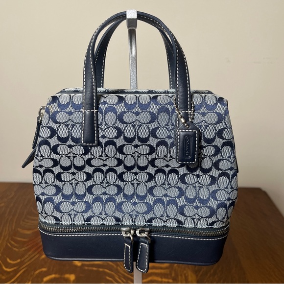 Coach Handbags - Coach Rare Y2K Early 2000’s Navy and Gray Signature Mini Top Handle Satchel